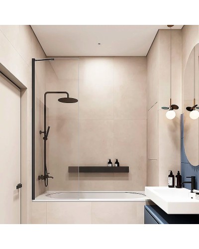 Шторка на ванну Veconi Palau 100 PL84B-100-01-C7 профиль Черный матовый стекло прозрачное