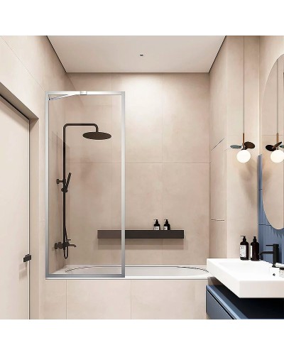 Шторка на ванну Veconi Palau 90 PL85-90-01-C7 профиль Хром стекло прозрачное