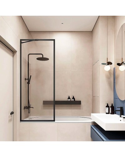 Шторка на ванну Veconi Palau 90 PL85B-90-01-C7 профиль Черный матовый стекло прозрачное