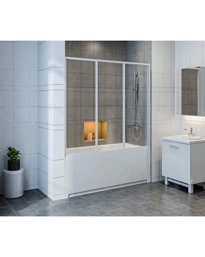 Шторка на ванну Bas Рио 105 ШТ00049 профиль Белый пластик прозрачный