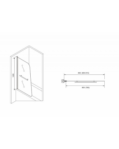 Шторка на ванну Abber Ewiges Wasser AG50080B профиль Черный стекло прозрачное