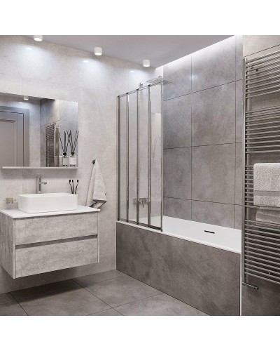 Шторка на ванну Grossman 80x140 GR-107 профиль Хром стекло прозрачное