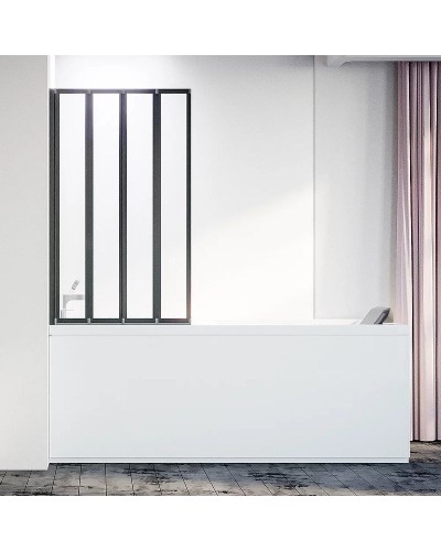 Шторка на ванну Veconi Palau PL-74BL 90 L PL74BL-90-01-19C4 профиль Черный матовый стекло прозрачное