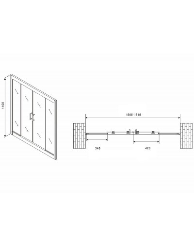 Шторка на ванну Abber Schwarzer Diamant 160х140 AG57160 профиль Хром стекло прозрачное