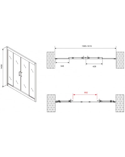 Шторка на ванну Abber Schwarzer Diamant 160х140 AG57160M профиль Хром стекло матовое