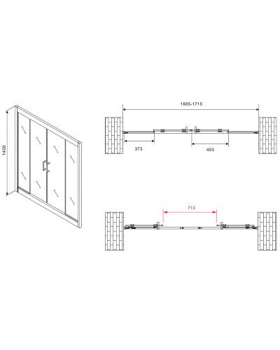 Шторка на ванну Abber Schwarzer Diamant 170х140 AG57170M профиль Хром стекло матовое