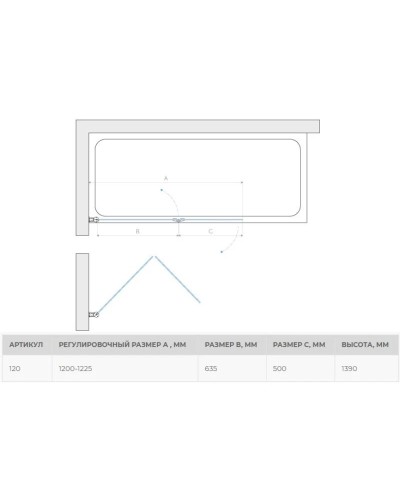 Шторка для ванны 120 см Vegas Glass E2V 120 01 01 L прозрачное