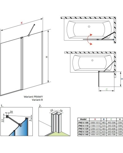 Шторка для ванны Radaway Nes Black PND II 100 R прозрачное