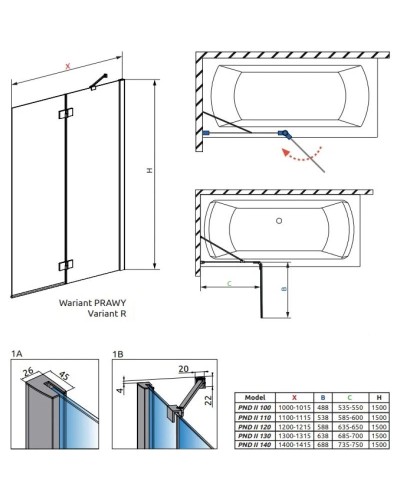 Шторка для ванны Radaway Essenza New PND II 100 R прозрачное