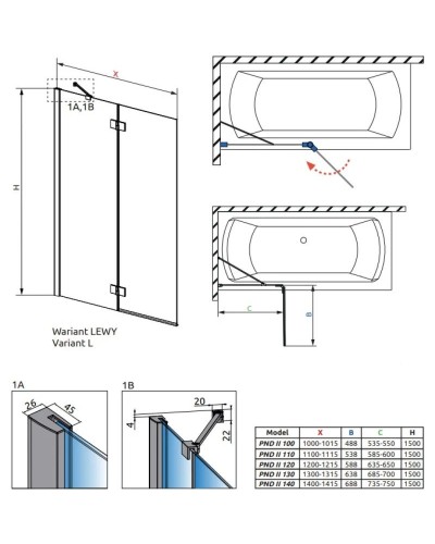 Шторка для ванны Radaway Essenza New PND II 110 L прозрачное