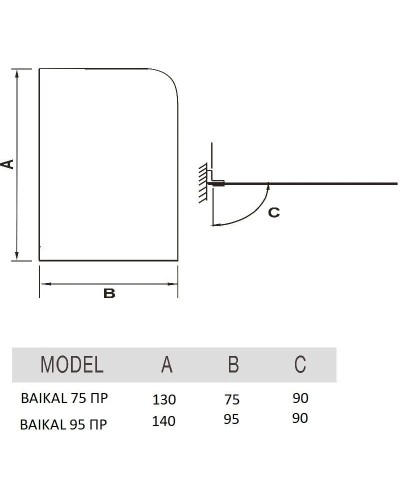 Шторка для ванны River BAIKAL 95 ПР