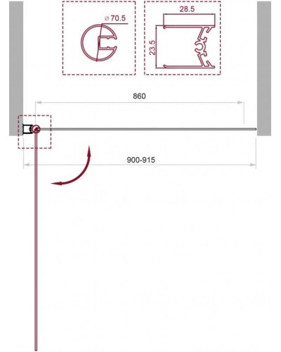 Шторка для ванны 90 см BelBagno UNO-V-1-90/150-P-Cr текстурное стекло