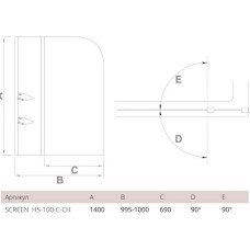Шторка для ванны 100 см Good Door Screen HS-100-C-CH прозрачное