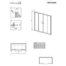 Шторка на ванну Radaway Vesta DWD 160 203160-01 профиль Хром стекло прозрачное