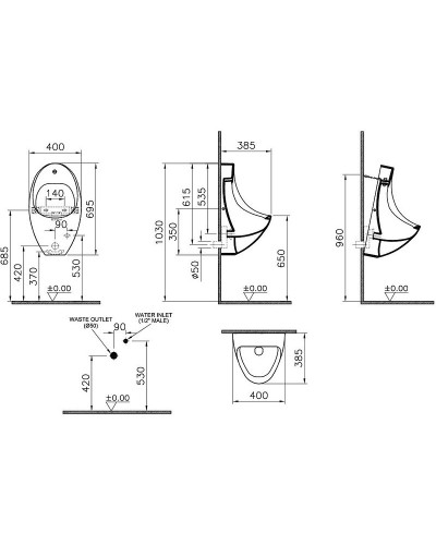 Писсуар Vitra Arkitekt 4106B003-5597 (4106B003-5200) подвесной Белый с сенсорным механизмом смыва
