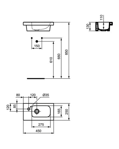 Раковина Ideal Standard Connect Space 45 L E136201 Euro White