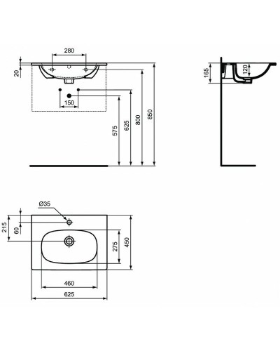 Раковина Ideal Standard Tesi Vanity 60 T351001 Euro White