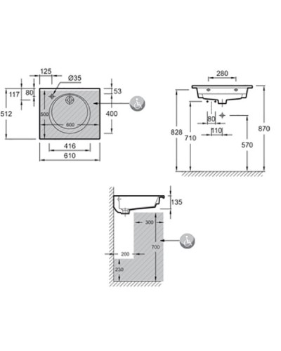 Раковина Jacob Delafon Odeon Rive Gauche 60 EXBA112-Z-00 Белая