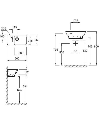 Раковина Jacob Delafon Struktura 50 L EGJ112-00 Белая