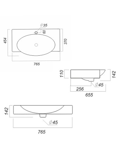 Раковина Sanita Luxe Infinity 76 INF76SLWB01KR Белая