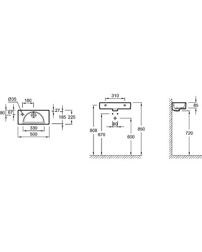 Раковина Jacob Delafon Odeon Rive Gauche 50 L EGO112-55-00 Белая