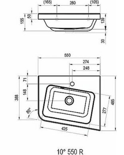 Раковина Ravak 10° 55 R XJIP1155000 угловая Белая