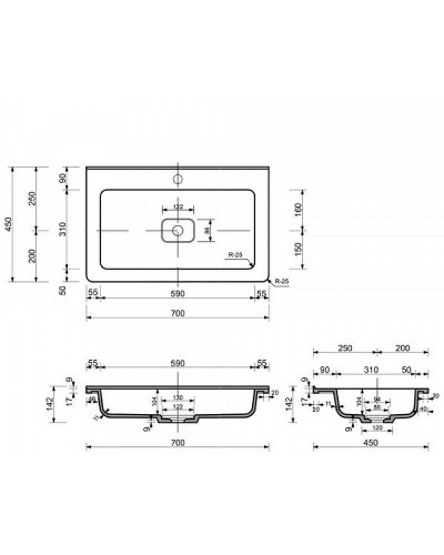 Раковина Эстет Каре Люкс 70 ФР-00006050 Белая