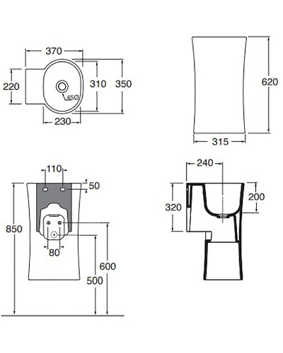 Раковина Azzurra Nativo 35 LALS035370N0BI/(NAT200/0bi)x0 Белая