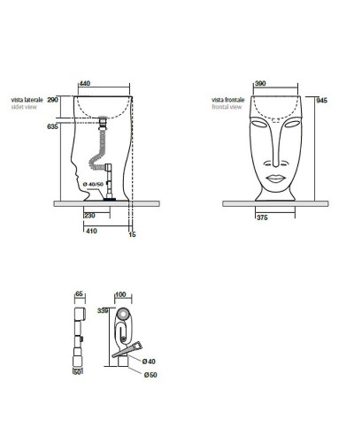 Раковина Kerasan Artwork Moloco 45 474060 Белая Античное золото