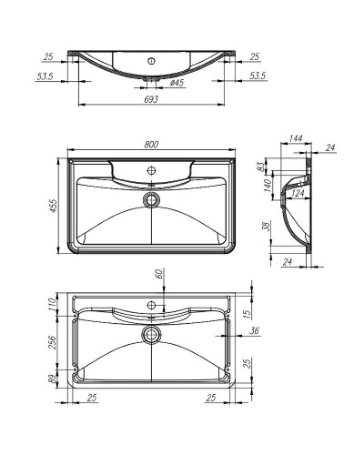 Раковина BelBagno 80 BB800/455-LV-ART-ALR-NERO Черная матовая