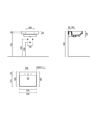 Раковина GSI Nubes 60 9631111 Белая