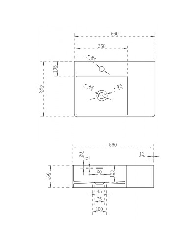 Раковина Abber Stein 56 L AS2644 L Белая матовая