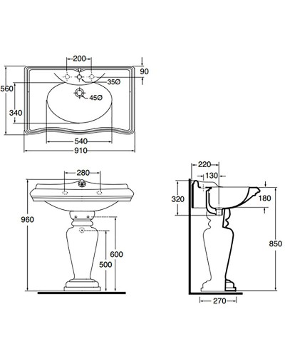 Раковина Azzurra Jubilaeum 91 JULP0905500MBI/(JUB200/90 bi)x1 Белая