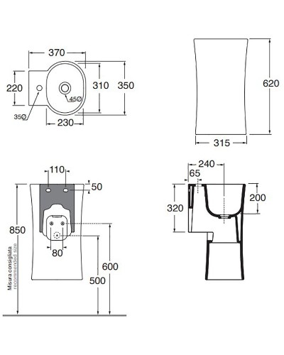 Раковина Azzurra Nativo 35 LALS035370NM/(NAT200/1 bi)x1 Белая