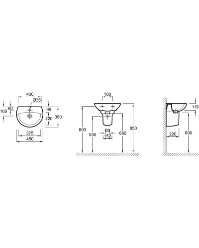 Раковина Jacob Delafon Patio 45 E4152-00 Белая