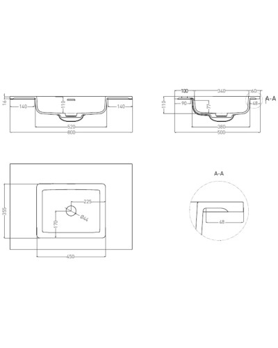 Раковина 80x50 см Salini S-Stone Onda 80 1402201M