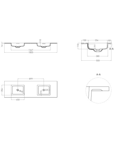 Раковина 180x50 см Salini S-Stone Onda 180 1402202M