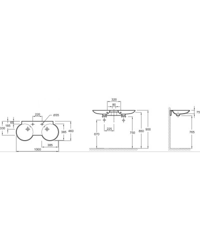 Раковина двойная подвесная 100 см Jacob Delafon Spherik E4502-00