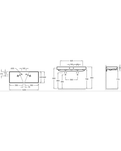 Раковина двойная подвесная 120х46 см Jacob Delafon Rythmik EXM112-00