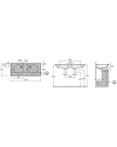 Раковина Jacob Delafon Odeon Rive Gauche 120 EXAT112-Z-00 двойная Белая