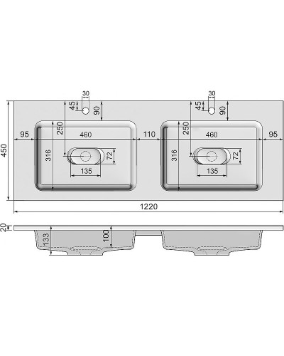 Раковина Jorno Modul 120 Mol.08.120/W двойная Белая