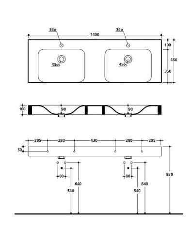 Раковина Kerasan Cento 140 353601x1 двойная Белая