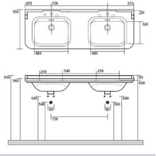 Раковина Kerasan Waldorf 150 4143K1bi/crx3 двойная Белая