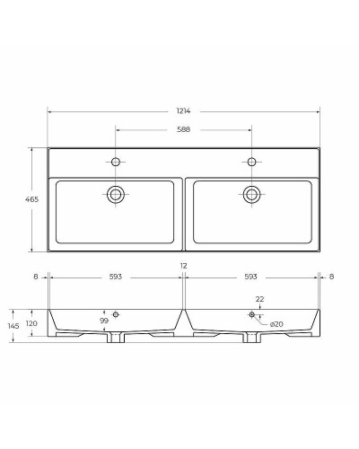 Раковина Cezares 120 CZR-MIL-120-2-LVB двойная Белая