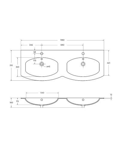 Раковина Cezares Vague 138 50156 двойная Белая