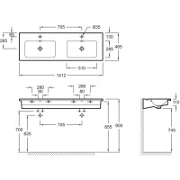 Двойная подвесная раковина столешница для установки на мебель 140х46 см Jacob Delafon Vox EXAA112-Z-00