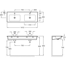 Двойная подвесная раковина столешница для установки на мебель 140х46 см Jacob Delafon Vox EXAA112-Z-00