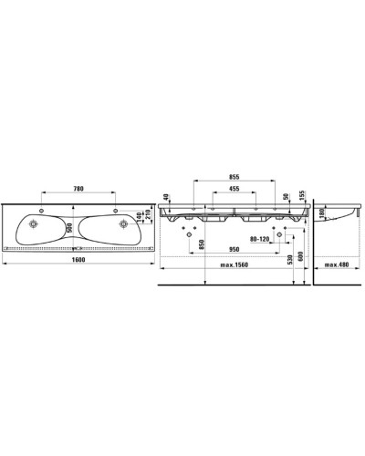 Двойная раковина-столешница 160 см Laufen Palomba 8.1480.9.000.104.1