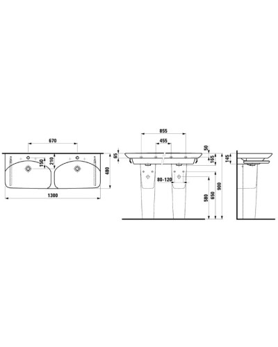 Двойная раковина-столешница 130 см Laufen Palace 8.1070.8.000.104.1