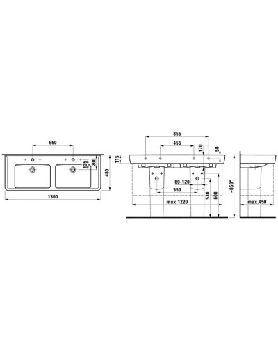Pаковина двойная накладная 130 см Laufen Pro A 8.1496.7.000.104.1